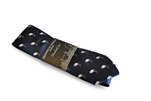 navy tie with heron bird design