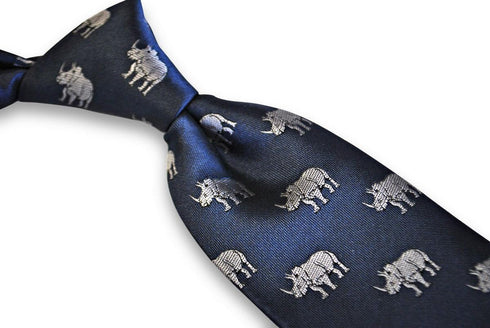 navy tie with rhino design