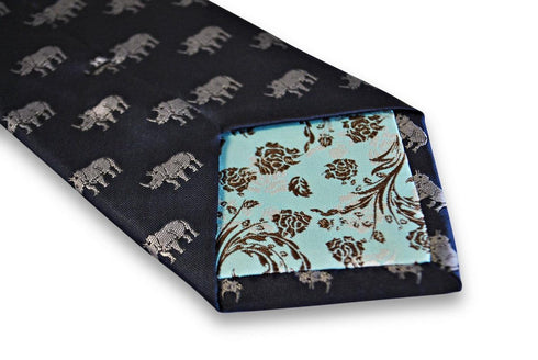 navy tie with rhino design