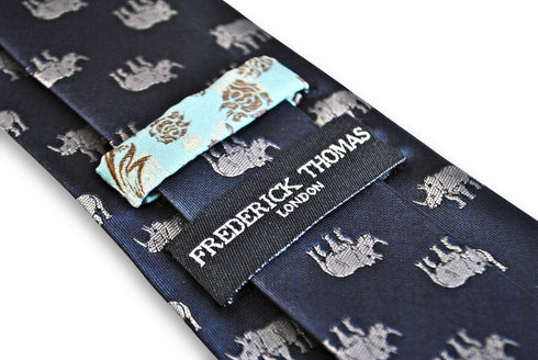 navy tie with rhino design