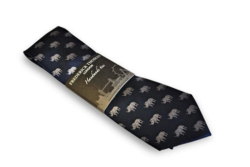 navy tie with rhino design