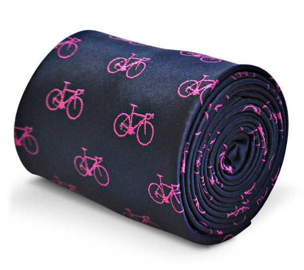 navy tie with pink bicycle design