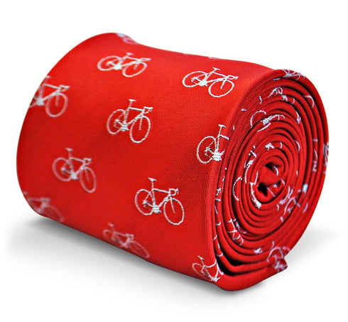 red tie with white bicycle design