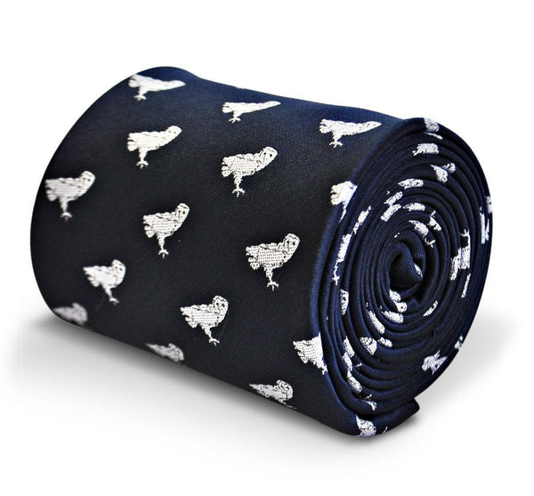 navy tie with barn owl bird design