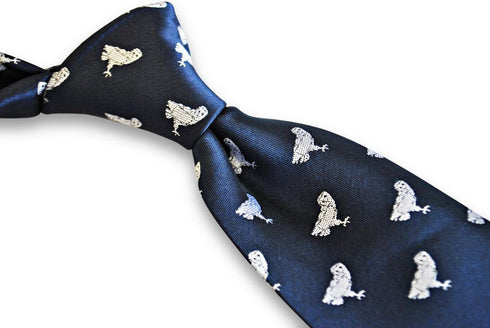 navy tie with barn owl bird design