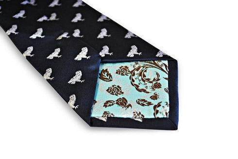 navy tie with barn owl bird design
