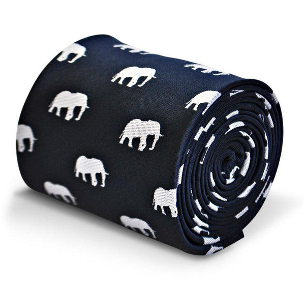 navy tie with elephant silhouette design