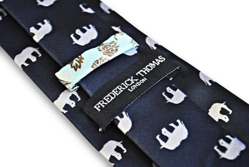 navy tie with elephant silhouette design
