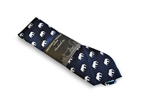 navy tie with elephant silhouette design
