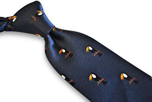 navy tie with toucan bird design