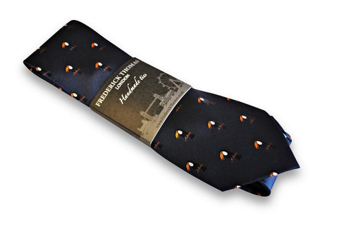 navy tie with toucan bird design