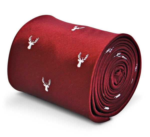 burgundy tie with white stag deer head silhouette design