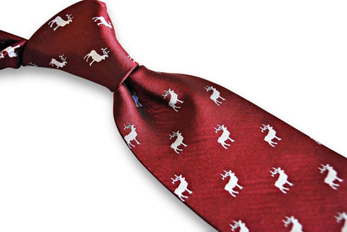 maroon red tie with white stag deer silhouette design