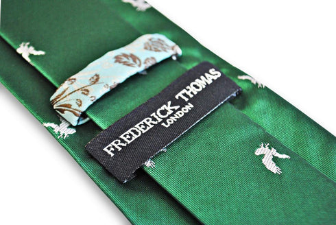 green tie with white eagle bird silhouette design