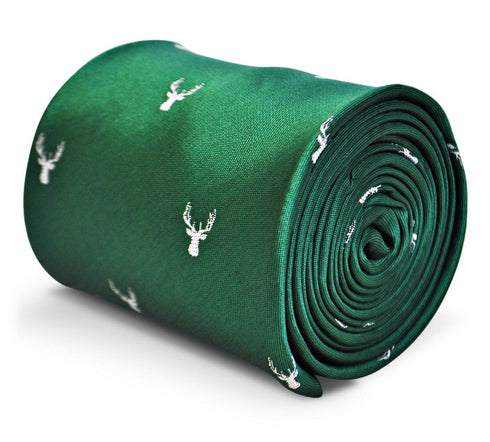 green tie with white stag deer head silhouette design