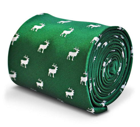 green tie with white stag deer silhouette design