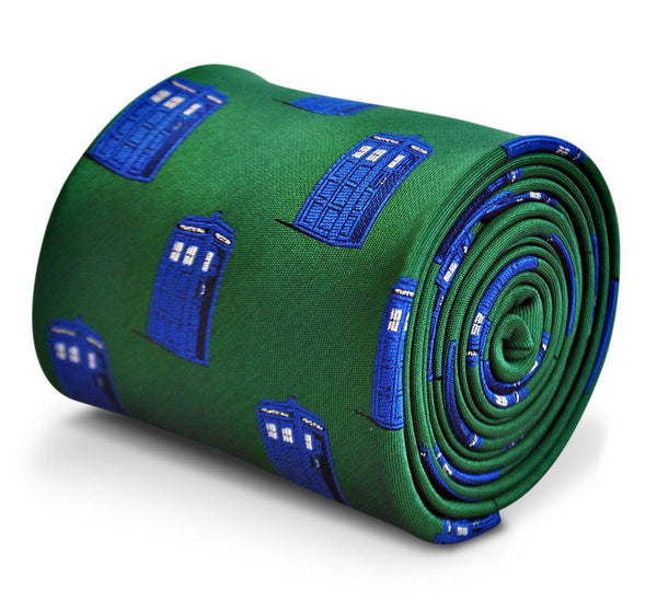 green tie with doctor who tardis phonebox design