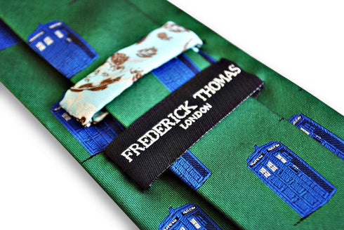 green tie with doctor who tardis phonebox design