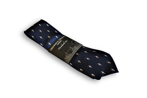 navy tie with penguin design