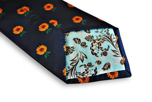 navy tie with sunflower design