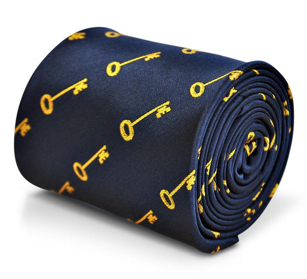 navy blue tie with gold key design