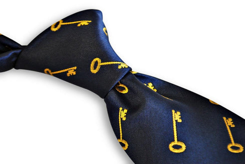 navy blue tie with gold key design