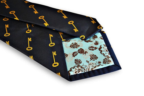 navy blue tie with gold key design