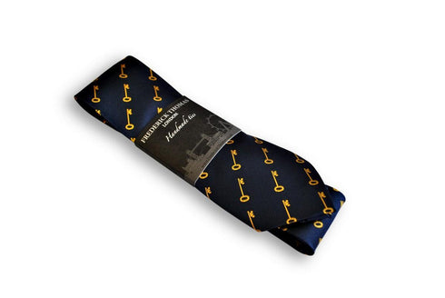 navy blue tie with gold key design