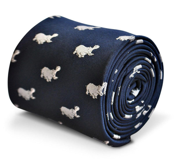 navy tie with hippo design