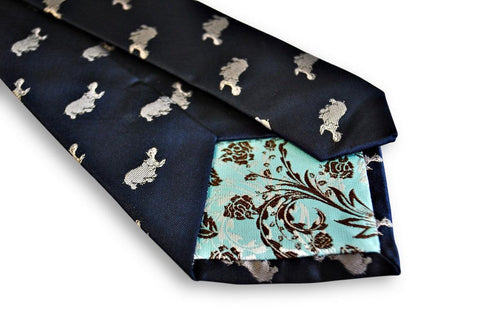 navy tie with hippo design