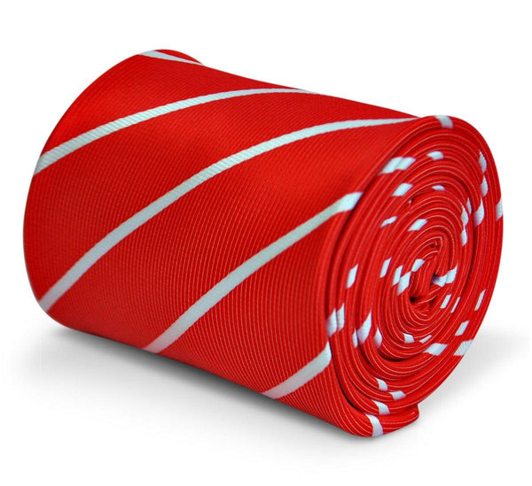 red mens tie with thin white stripes