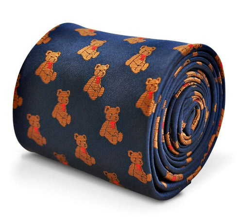 navy blue tie with teddy bear design