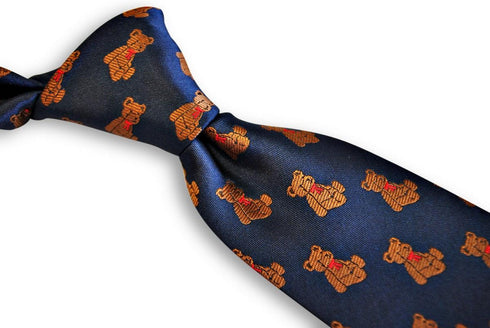 navy blue tie with teddy bear design