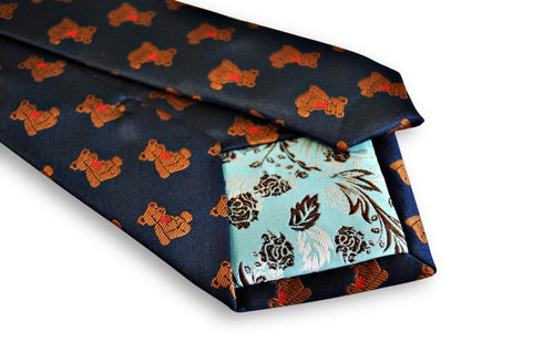 navy blue tie with teddy bear design