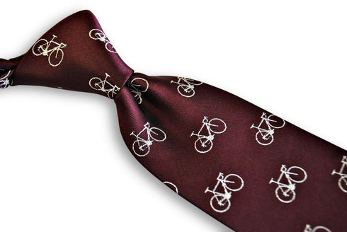 maroon mens tie with bicycle design