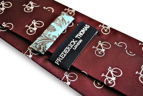 maroon mens tie with bicycle design