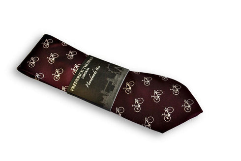 maroon mens tie with bicycle design