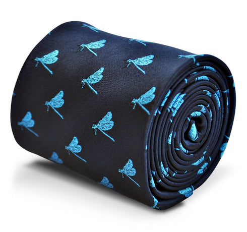 navy tie with dragonfly design