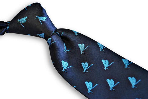 navy tie with dragonfly design