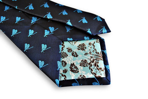 navy tie with dragonfly design