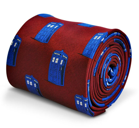 burgundy tie with doctor who tardis phonebox design