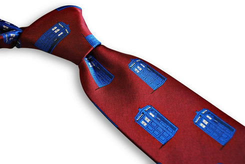 burgundy tie with doctor who tardis phonebox design