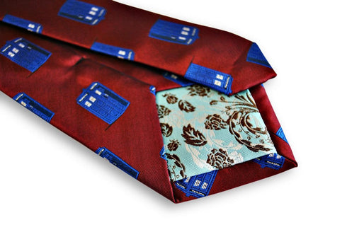 burgundy tie with doctor who tardis phonebox design