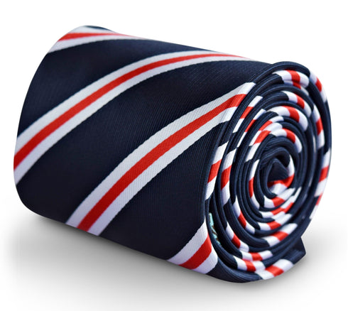 navy tie with white and red stripes design