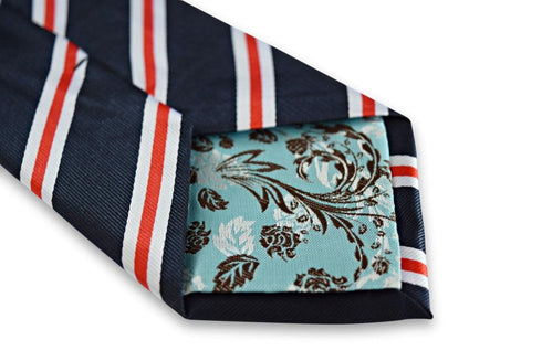 navy tie with white and red stripes design