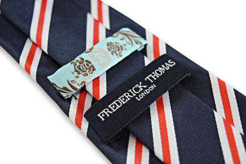 navy tie with white and red stripes design