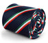 navy tie with red, green and white stripe design