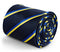 navy tie with royal blue and yellow gold stripe design