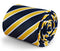 navy tie with yellow and white stripe design