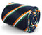 navy tie with orange, green and white stripe design